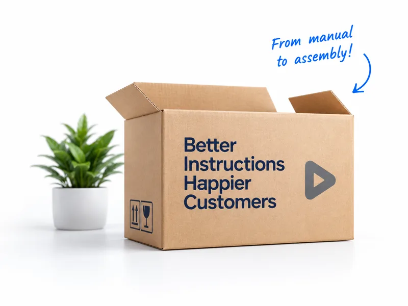 A shipping box printed with Better Instructions, Happier Customers